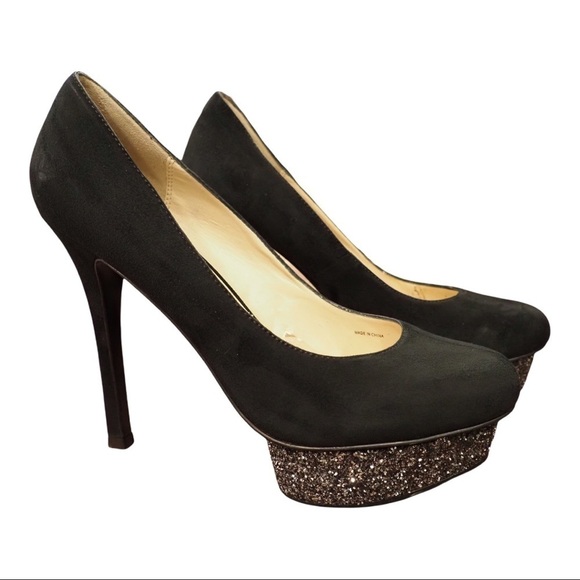 Pelle Moda 7.5 black suede glitter platform heels - Picture 2 of 16